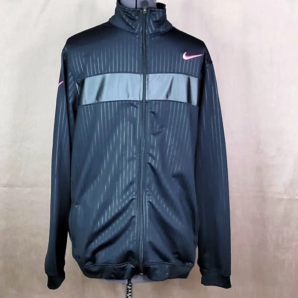 NIKE Black Striped Zip Up Jacket L 12/14 or‎ Men's Small